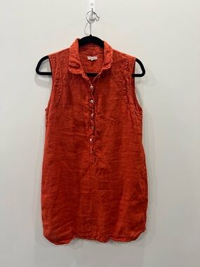 Lina Tomei 100% Linen Sleeveless Summer Dress Orange Made in Italy Size L